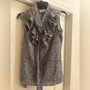 (3 for $30) LOFT White and Black Ruffled Blouse